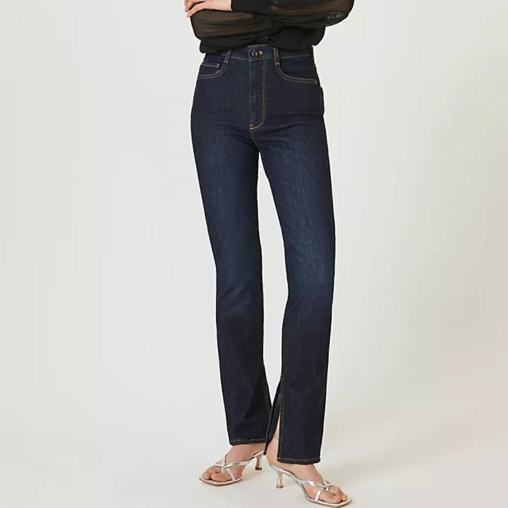 Pilcro Letterpress Anthropologie split straight jeans dark wash high rise new 27